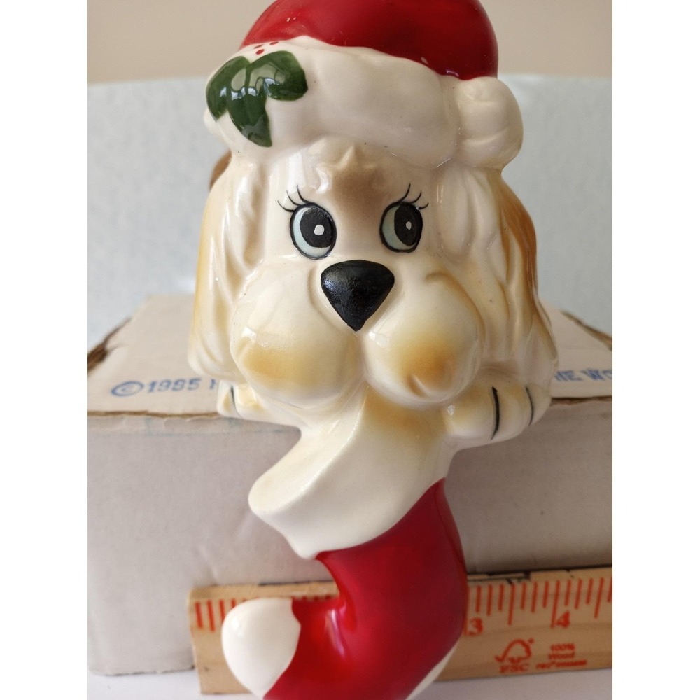 Puppy Dog Stocking Holder 1985 Christmas Around‎ The World Vtg Ceramic In Box